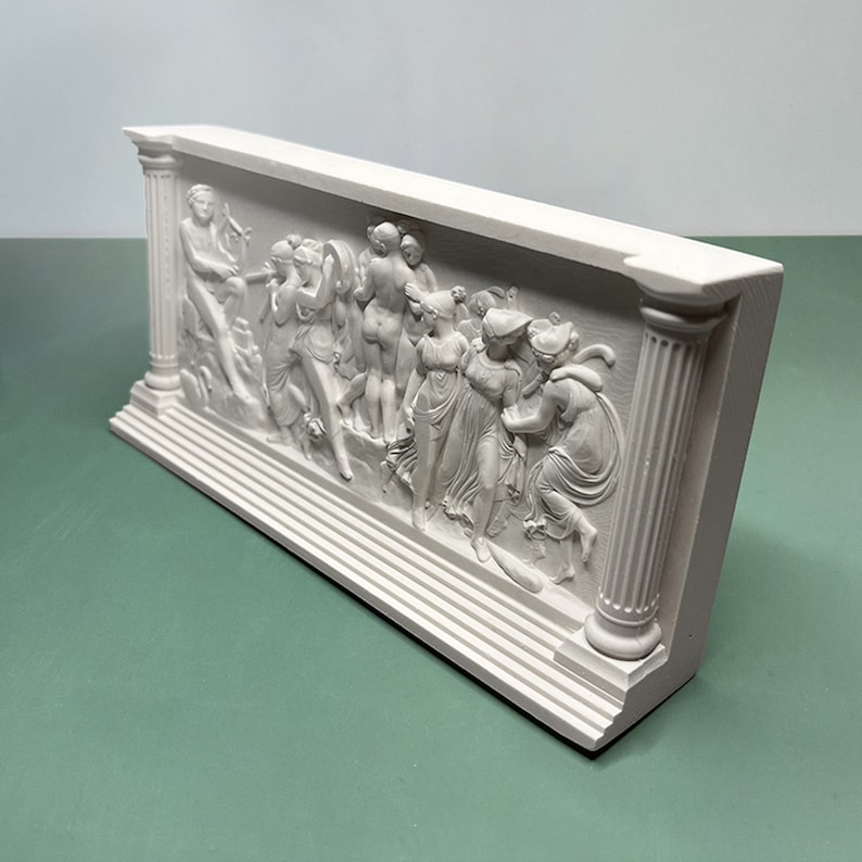 The dance of the Muses on Helicon Statue, Greek Bas-relief Sculpture, Plaster Grecian Bas-relief, Small Shelf Decor,Paperweights, Home Decor