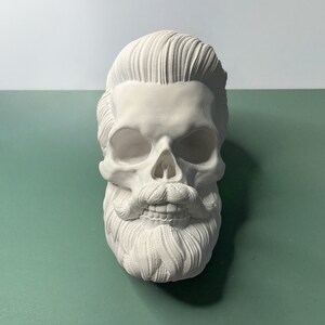 Handmade Bearded Sugar Skull Plaster Sculpture, Unique Home Decor Ornament, Skull Gypsum Statue, Craft Plaster Sculpture Arts Home Decor
