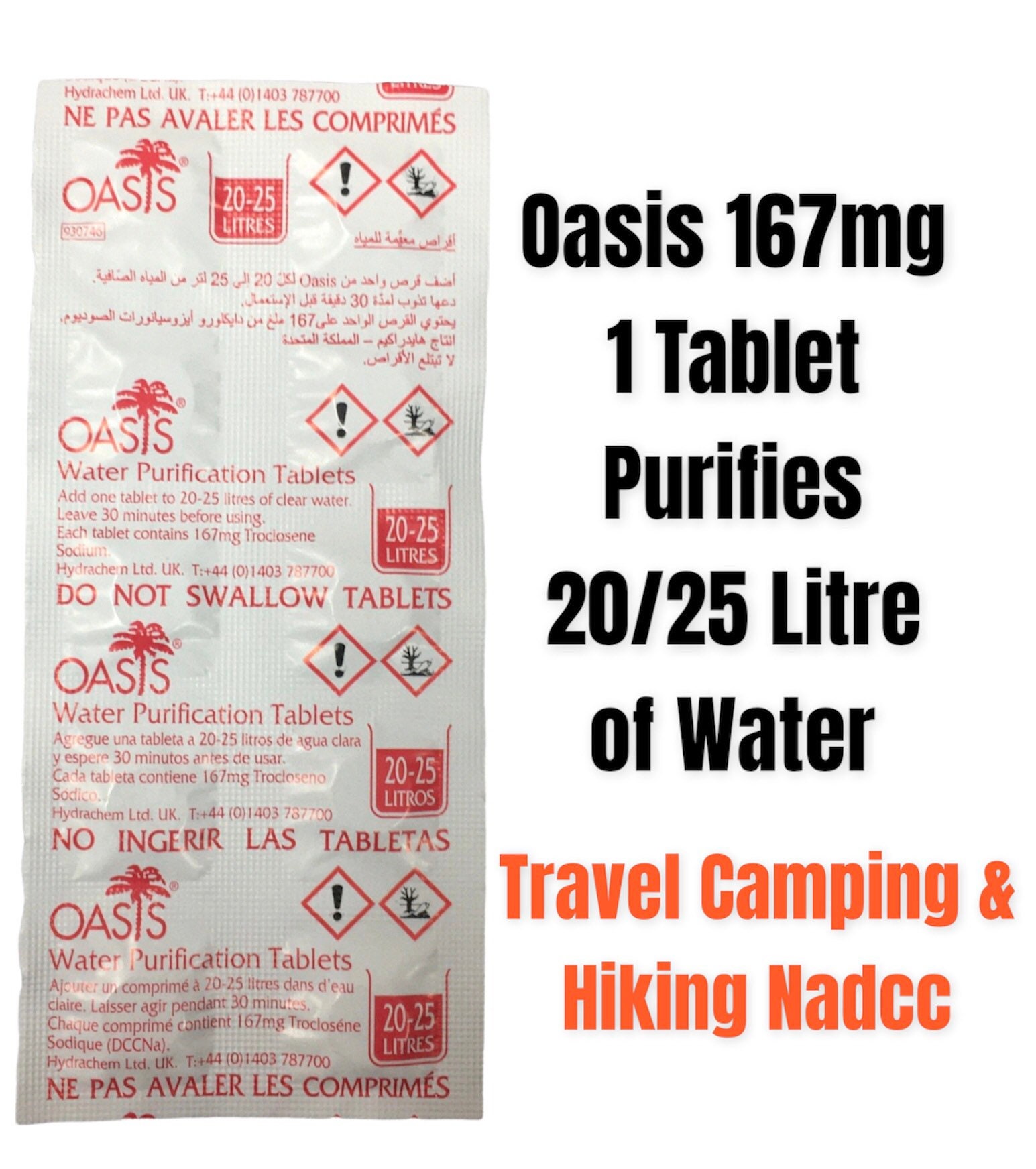 Oasis purification tablets 167mg 20-25 litres/tab 