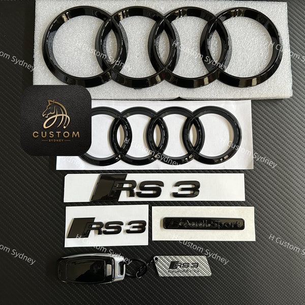 RS3 Gloss Black All Black Badges-Paket für Audi RS3 8V GY 2013–2023, exklusives Paket