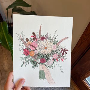 Custom Watercolor Wedding Bouquet Painting: Keepsake Art