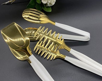 Personalized Gold Salad Servers, Gold Dinner Servers, Servers Set, Kitchen Accessories Gift, Housewarming Gift, Cook Addict Gift,