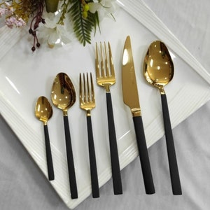 Black Cutlery Set 36 Pieces Set, Tableware Gold Cutlery Set, Gold Black Flatware Set 36 Pieces,