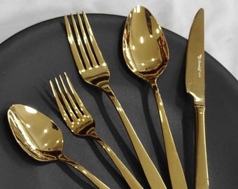 For 12 People Cutlery Set 60 Pieces Set, Tableware Gold Cutlery Set, Gold Flatware Set 84 Pieces, Modern Cutlery Set,