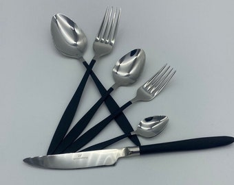 Black Titanium Cutlery Set, Shiny Stainless Steel Cutlery Set, 36 Black Pieces Set, Tableware Black Cutlery Set, Black Plated Flatware Set