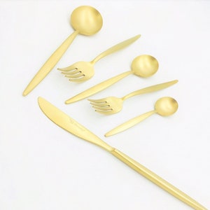Gold Cutlery 18 Pieces, Stainless Steel Gold Minimalist Cutlery Set 18 Pieces Set, Tableware Gold Cutlery Set, Stainless Steel Flatware Set