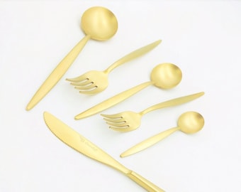 For 1 People Flatware, Personalized Gold Minimalist Cutlery Set 6 Pieces Set, Tableware Gold Cutlery Set, Stainless Steel Flatware Set