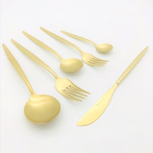 Gold Cutlery, Stainless Steel Gold Minimalist Cutlery Set 36 Pieces Set, Tableware Gold Cutlery Set, Stainless Steel Flatware Set 36 Pieces,
