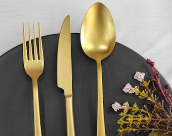 Cutlery Set 18 Pieces Set, Tableware Gold Cutlery Set, Gold Flatware Set 18 Pieces, Modern Cutlery Set,
