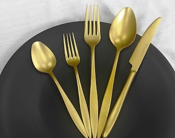 30 Pieces Matte Gold Cutlery Set, Stainless Steel Cutlery Set, Matte Gold 30 Pieces Set, Tableware Gold Cutlery Set, Gold Flatware Set