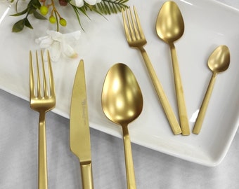 Personalized Cutlery GOLD Shiny Cutlery Set, Gold 84 Pieces Set, Tableware Gold Cutlery Set, Gold Plated Flatware Set