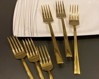 Custom made Gold Dinner Fork Set, Engraved Name Dinner Fork Set, Gold Kitchen Set, Engraved Gold Fork Set, 6 Fork, Fork set Kitchen
