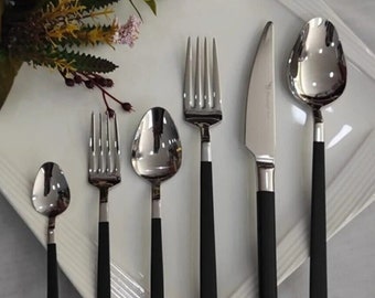 For 12 People Personalized Silver Cutlery Set 72 Pieces Set, Tableware Black Silverware Set, Black Silver Flatware Set, Engraved Cutlery Set