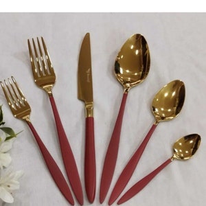 Red Cutlery Set, Dinner 36 Pieces Set, Tableware Red Cutlery Set, Red Flatware Set 36 Pieces, Modern Cutlery Set, Red Spoon and Knife