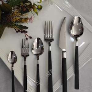Black Cutlery Set 36 Pieces Set, Tableware Silver Cutlery Set, Silver Black Flatware Set 36 Pieces, Black and Silver Cutlery Set,