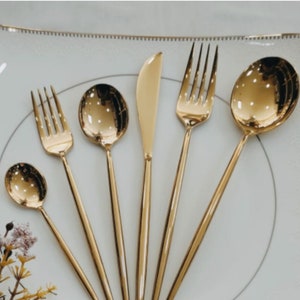 Gold Titanium Cutlery Set, Shiny Stainless Steel Cutlery Set, 24 Gold Pieces Set, Tableware Gold Cutlery Set, Gold Plated Flatware Set