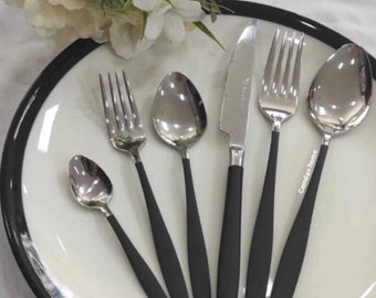 Black Cutlery Set 36 Pieces Set, Tableware Silver Cutlery Set, Silver Black Flatware Set 36 Pieces, Black and Silver Cutlery Set,
