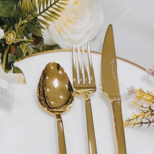 Personalized Gold Cutlery Set 72 Pieces Set, Tableware Gold Silverware Set, Gold Flatware Set 72 Pieces, Engraved Cutlery Set