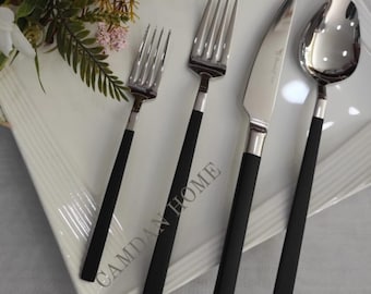 Black Cutlery Set 24 Pieces Set, Tableware Silver Cutlery Set, Silver Black Flatware Set 36 Pieces, Black and Silver Cutlery Set,