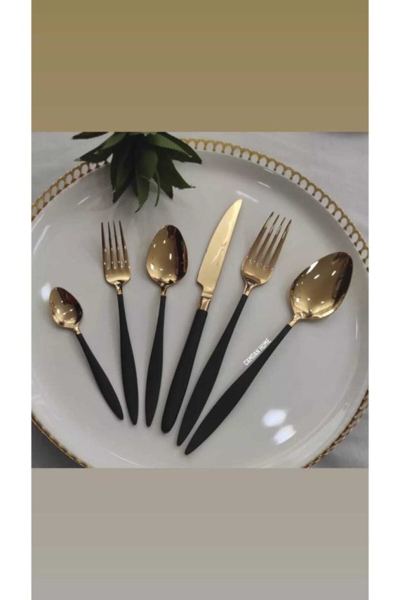 Black Cutlery Set 36 Pieces Set, Tableware Gold Cutlery Set, Gold Black  Flatware Set 36 Pieces, Black and Gold Cutlery Set, 