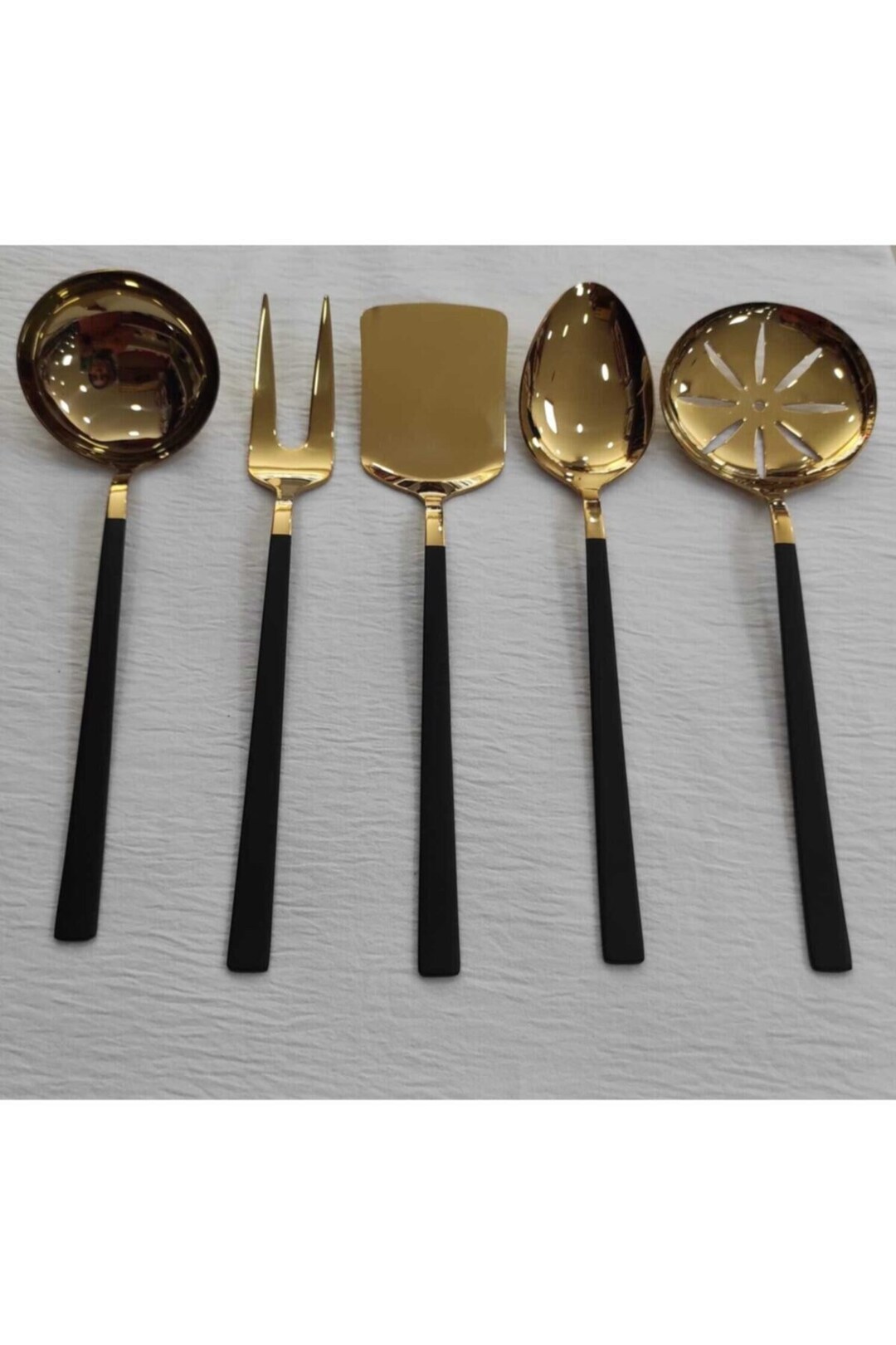 LARGE Ladle, Soup Ladle, Serving Ladle, Gold Plated, Long Handled Fork, Large Serving Fork