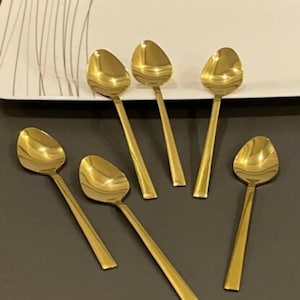 6 Pieces Gold Tea Spoon, Coffee Spoons, Dessert Spoon. Coffee Spoon, Tea Stirring Spoons. New home gift, Gift for Family, Birthday gift,