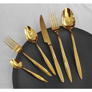 Gold Titanium Cutlery Set, Shiny Stainless Steel Cutlery Set, 36 Gold Pieces Set, Tableware Gold Cutlery Set, Gold Plated Flatware Set