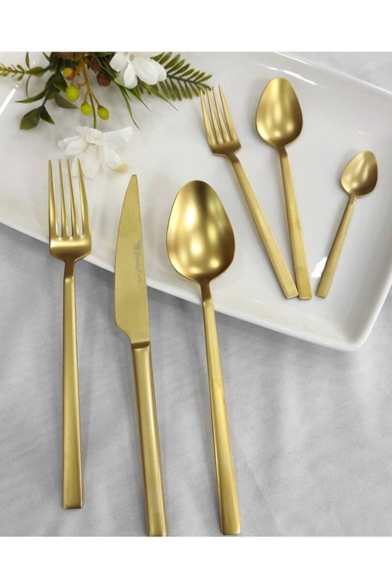 Für 12 Personen Personalisiertes Goldbesteck 72-teiliges Set, Geschirr Gold Silber Set, Gold Besteck Set, Besteck Set mit Gravur