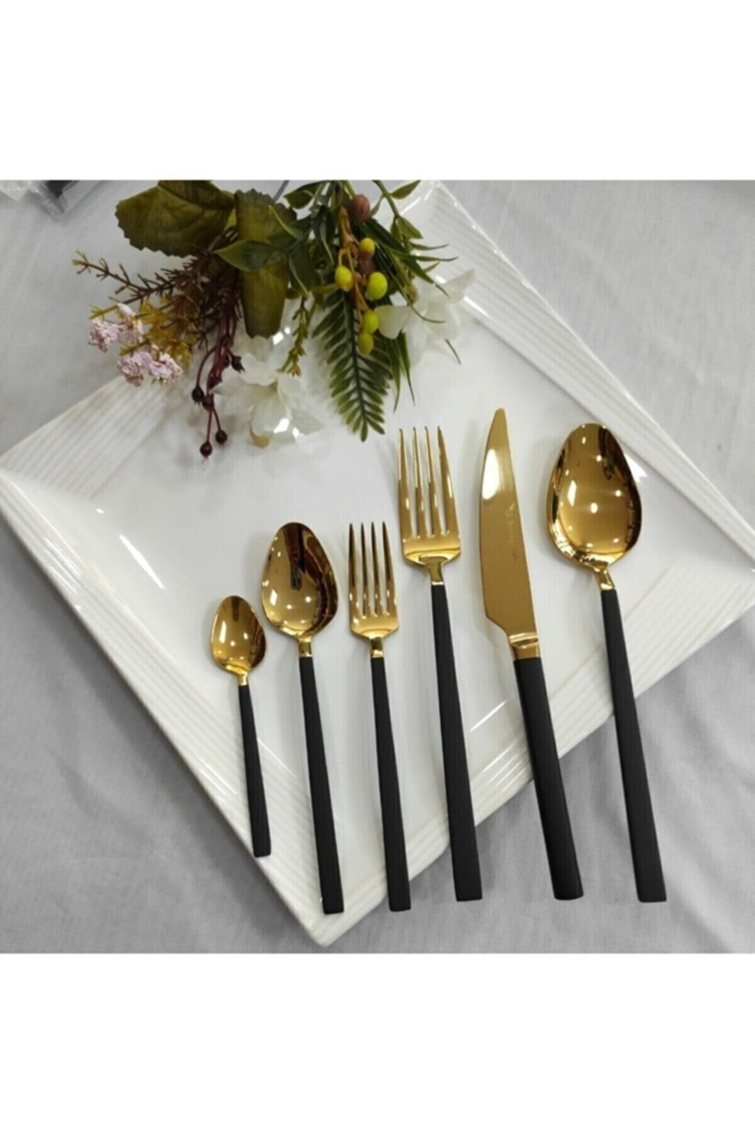 Gold Cutlery Set 6 Pieces Set, Tableware Black Cutlery Set, Gold Black Flatware Set 6 Pieces