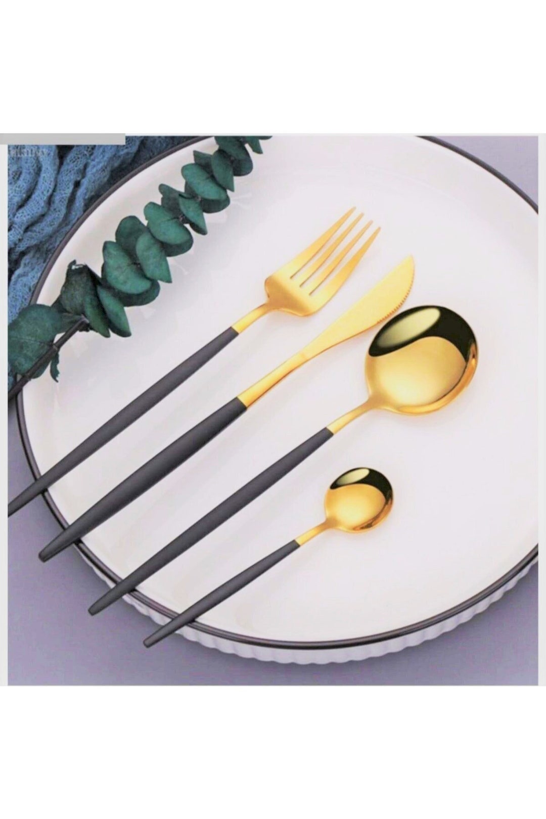 30 Pieces Titanium Cutlery Set, Shiny Stainless Steel Cutlery Set, 30