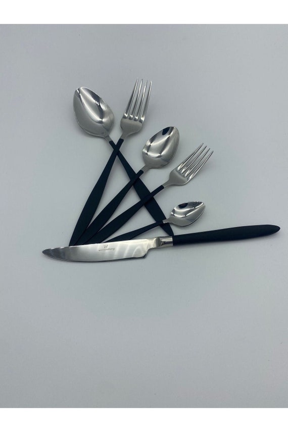 Black Cutlery Set 5 Pieces, Made Of Stainless Steel, Titanium Coating