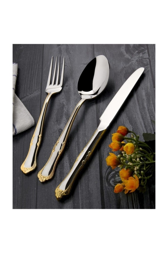 Goldbesteck Set 90 Teilig Set, Geschirr Silber Besteck Set, Silber Besteck Set 90 Teilig, Gold und Silber Besteck Set,