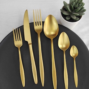Stainless Steel Minimalist Cutlery Set 36 Pieces Set, Tableware Gold Cutlery Set, Stainless Steel Flatware Set 36 Pieces,