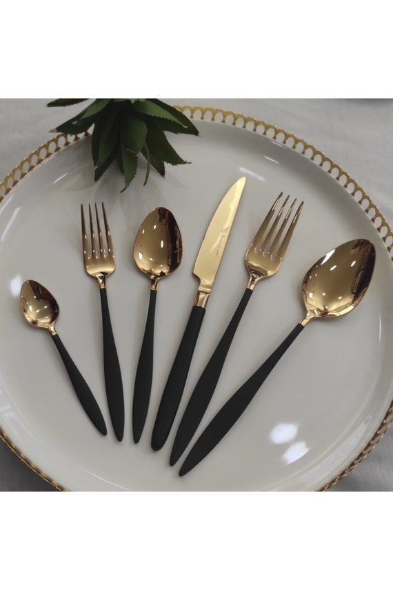 Black Gold Cutlery Set 89 Pieces Set, Black Gold Tableware Cutlery Set, Gold  Flatware Set 89 Pieces, Titanium Gold Knife and Spoon Set 
