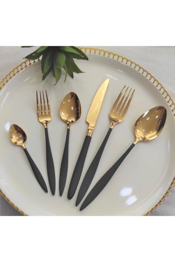 42 Pieces Gold Cutlery Set, Tableware Black Silverware Set, Gold Black  Flatware Set 42 Pieces, Black Gold Cutlery Set Tableware Cutlery Set 