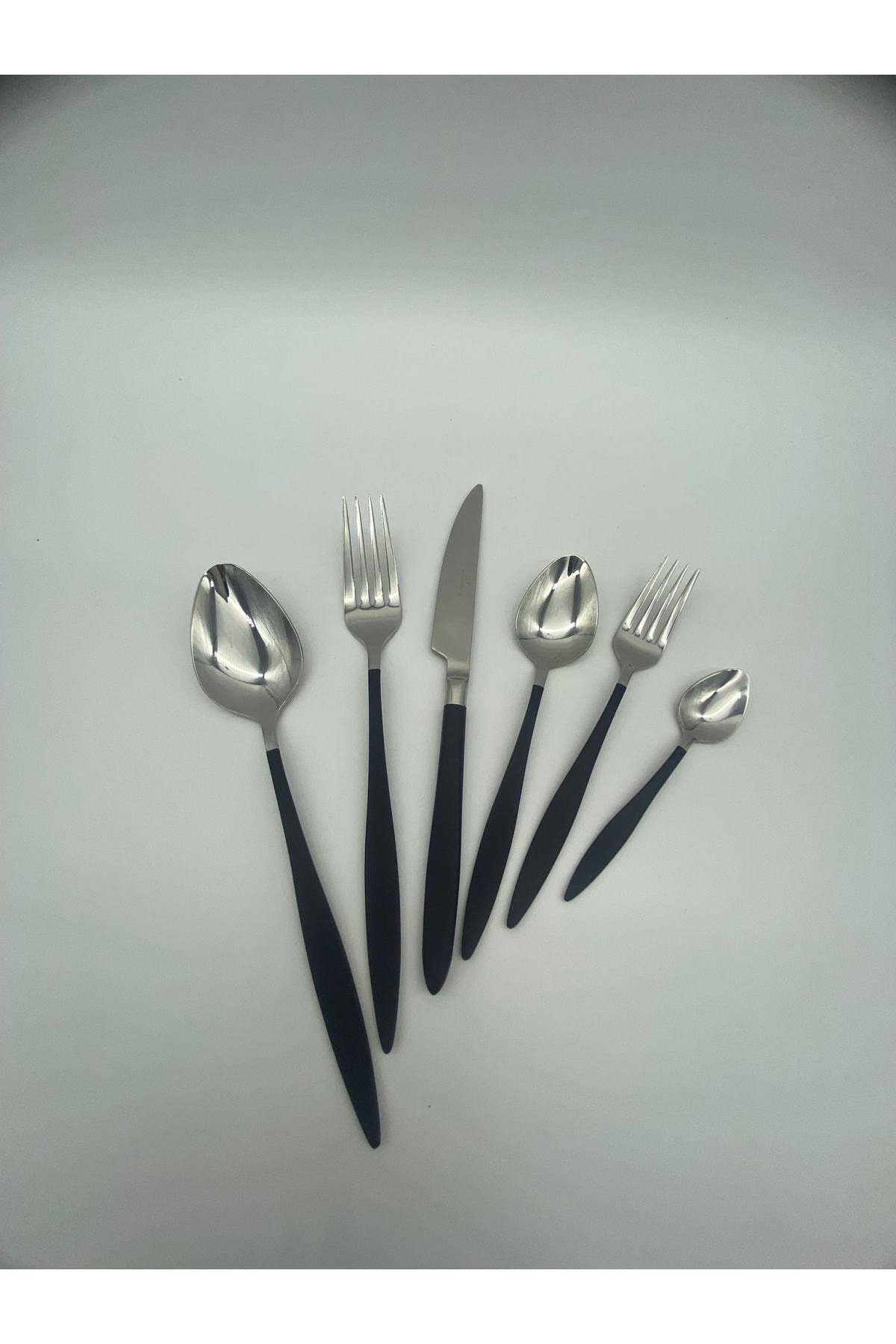 Black Titanium Cutlery Set, Shiny Stainless Steel Cutlery Set, 36 Black