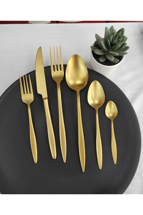 Für 12 Personen Personalisiertes Goldbesteck 72-teiliges Set, Geschirr Gold Silber Set, Gold Besteck Set, Besteck Set mit Gravur