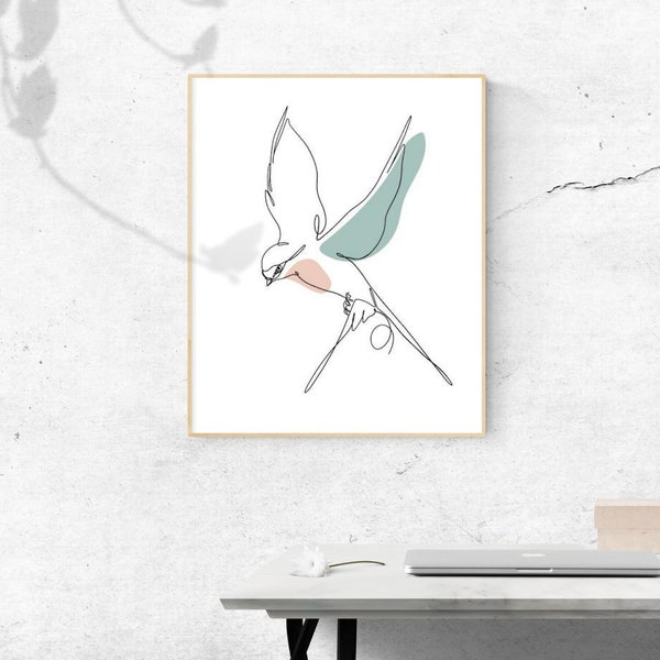 SINGLE LINE DRAWING, Flying Bird Wall Art, Downloadable Bird Sketch Simple Line Art, Bird Printable One Line Art, Birds Lover Gift