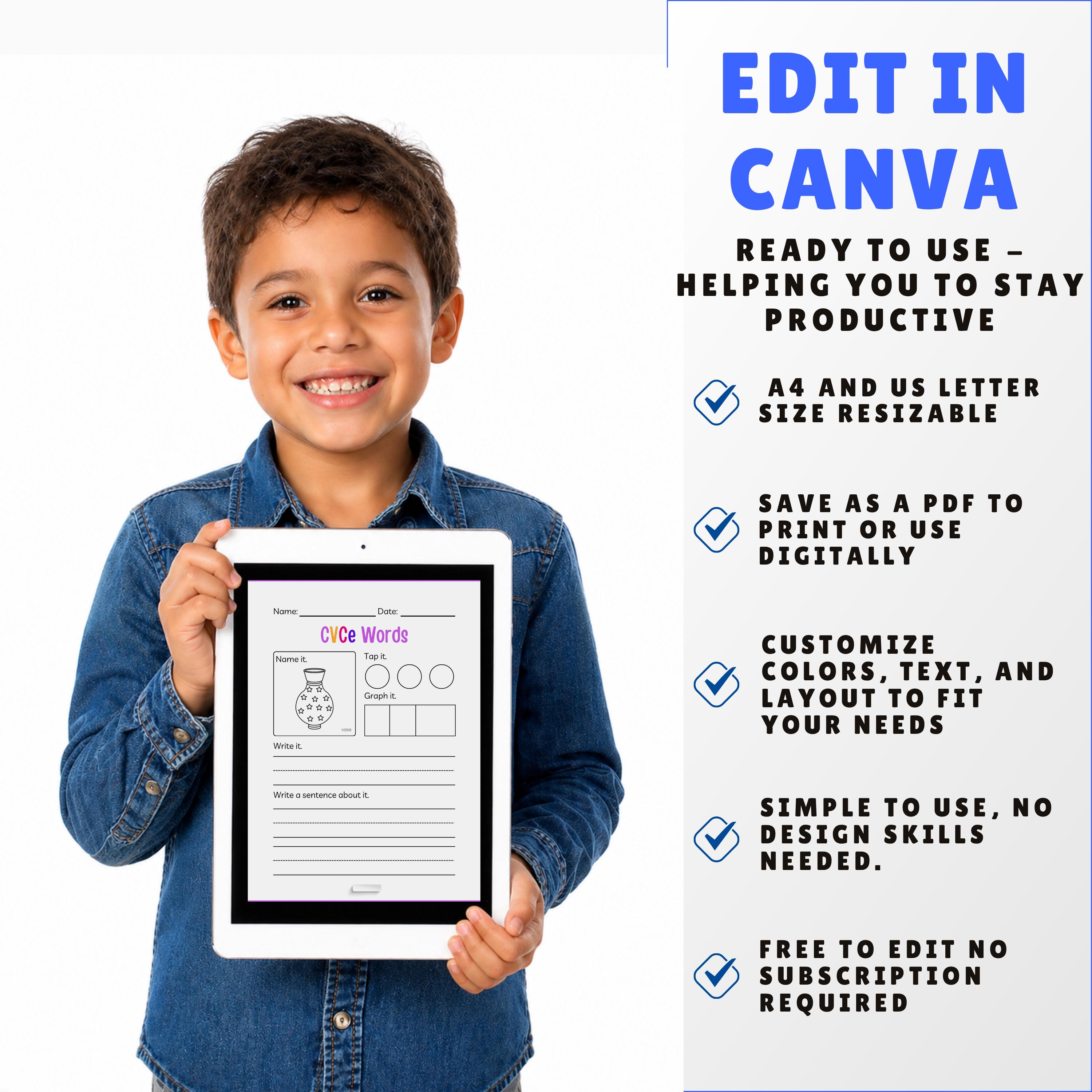 Kindergarten CVCE Workbook Worksheet, Silent E Phonics Practice Read ...