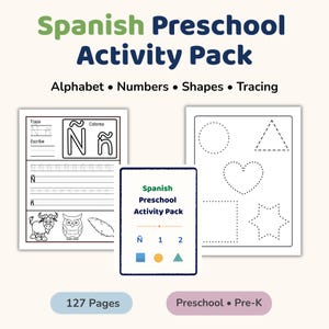 Spanish Preschool Activity Pack: Alphabet, Number and Shape Worksheets