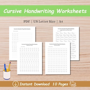 Cursive Handwriting Practice Worksheets: Uppercase, Lowercase, Numbers 1–10 (PDF)
