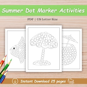 Dot Marker Printables, Dot Marker Coloring Worksheets, PreK Activity, Dot Coloring Pages, Summer Coloring, Preschool Fine Motor Skills