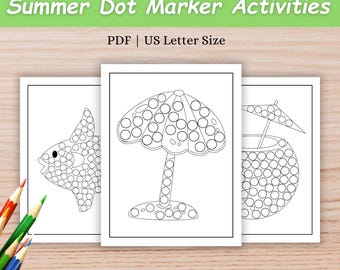 Summer Dot Marker Coloring Pages, Preschool Fine Motor Activity (PDF Download)