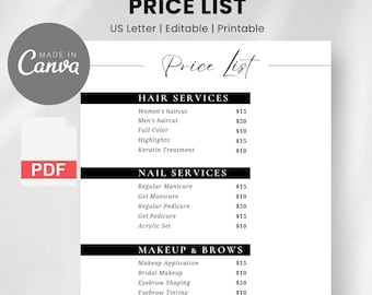 Modello modificabile di listino prezzi per il trucco