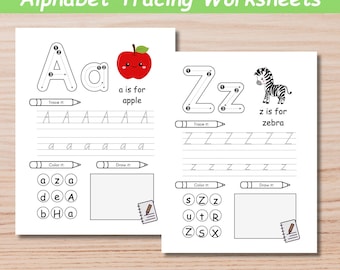 Alphabet Tracing Worksheets A-Z, Preschool Curriculum, Handwriting Practice Toddler Workbook, Number Tracing Pages PDF