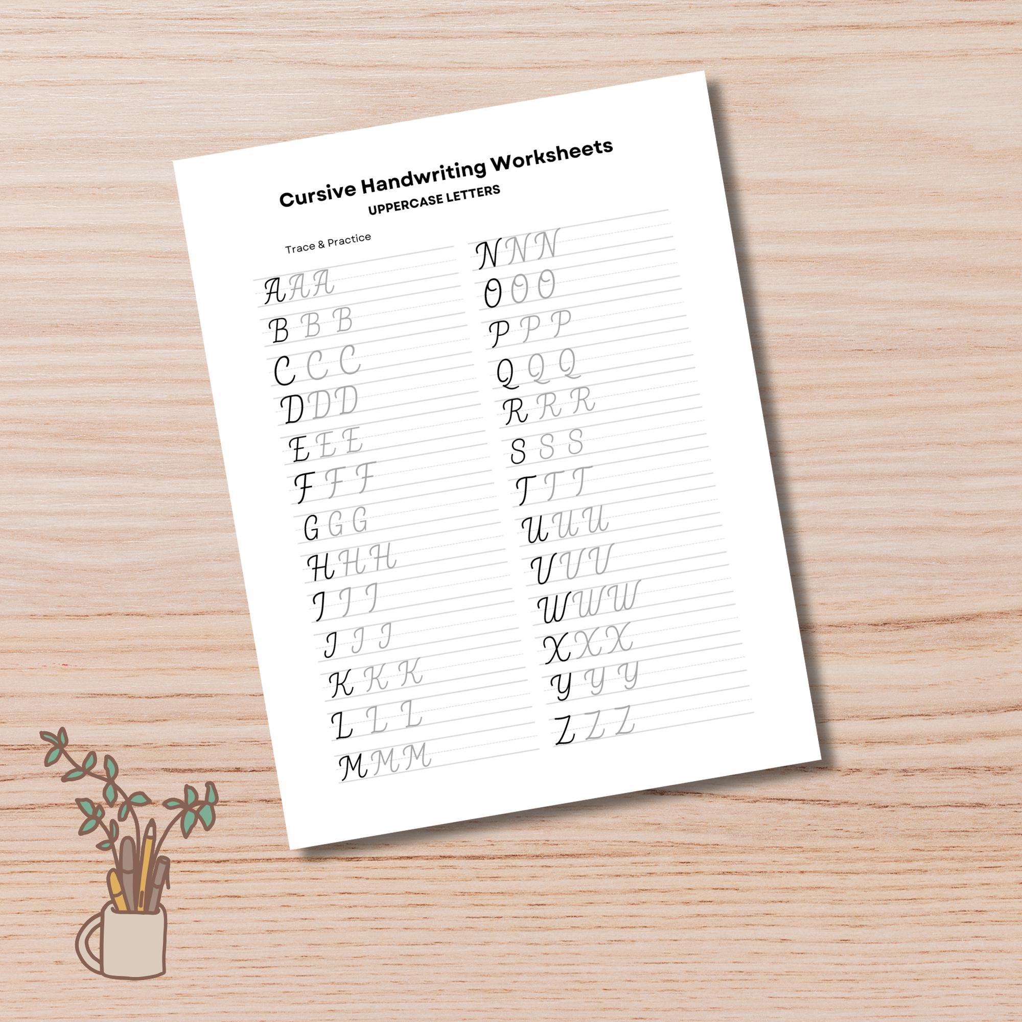 Cursive Handwriting Practice Worksheets: Uppercase, Lowercase, Numbers ...