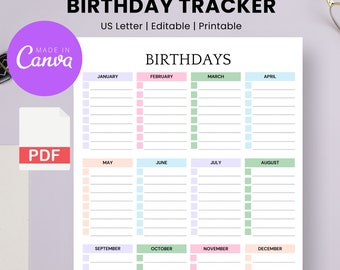 Birthday Tracker Printable Template: Fillable Birthday Calendar (PDF)