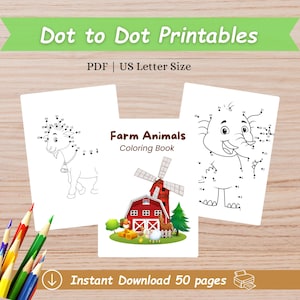 Dot to Dot Coloring Pages Printables, Fine Motor Skills Connect Dots Preschool Worksheets, Dot to Dot Printables Games Cute Animals