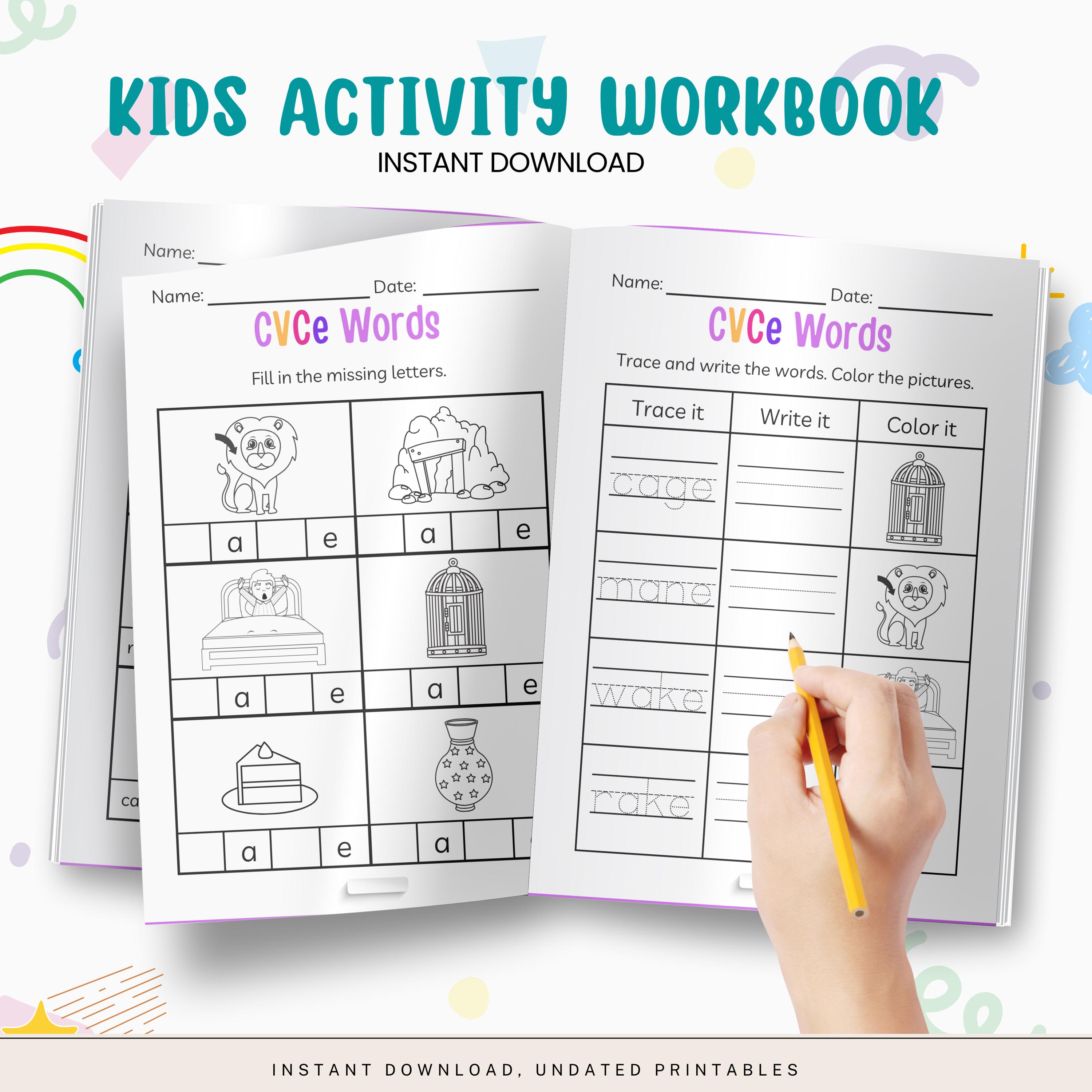 Kindergarten CVCE Workbook Worksheet, Silent E Phonics Practice Read ...