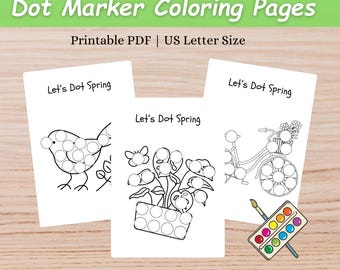 Spring Dot Marker Pages Printable for Preschoolers & Toddlers, Do a Dot Activity Sheets Instant Download